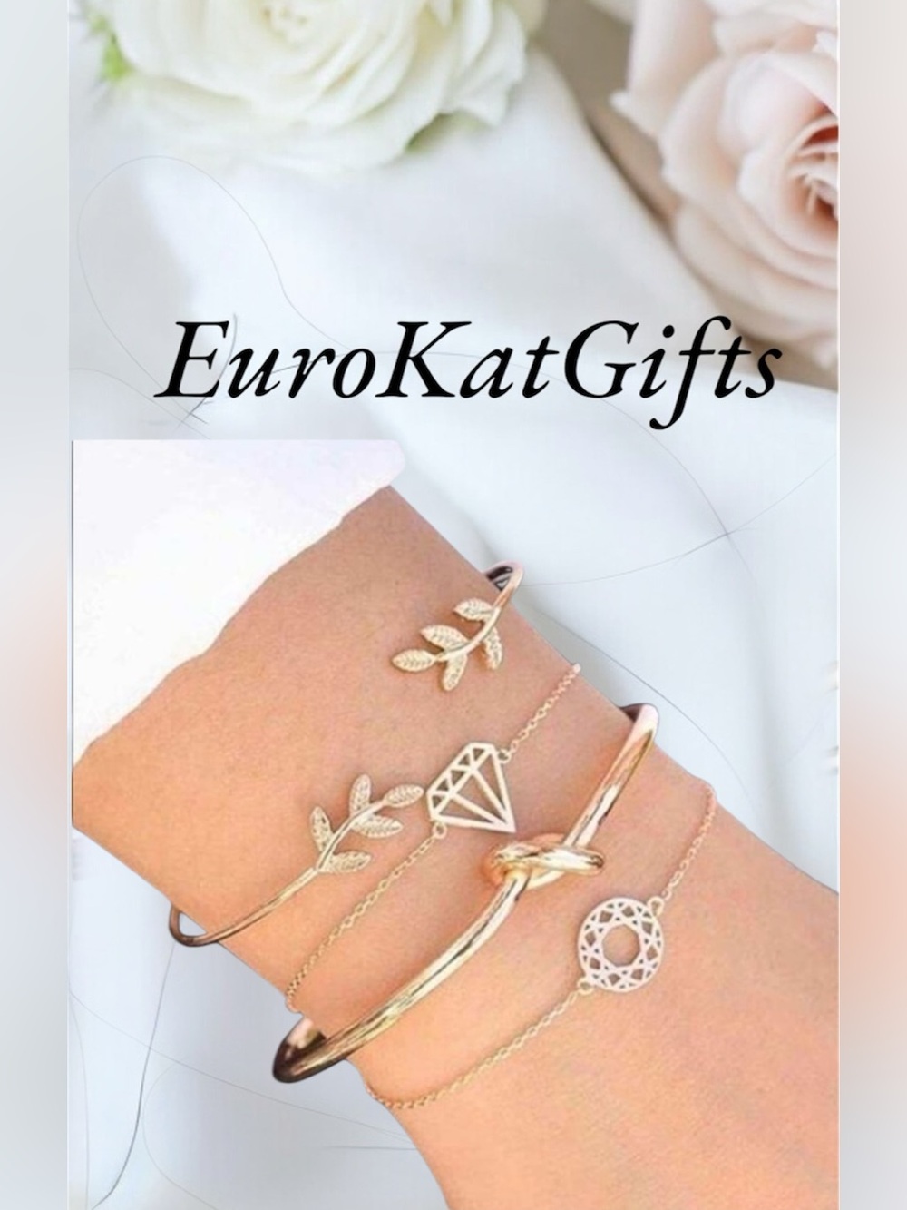 Elegant Gold Bracelet Set adjustable Gold over Stainless NEW - Picture 4 of 7